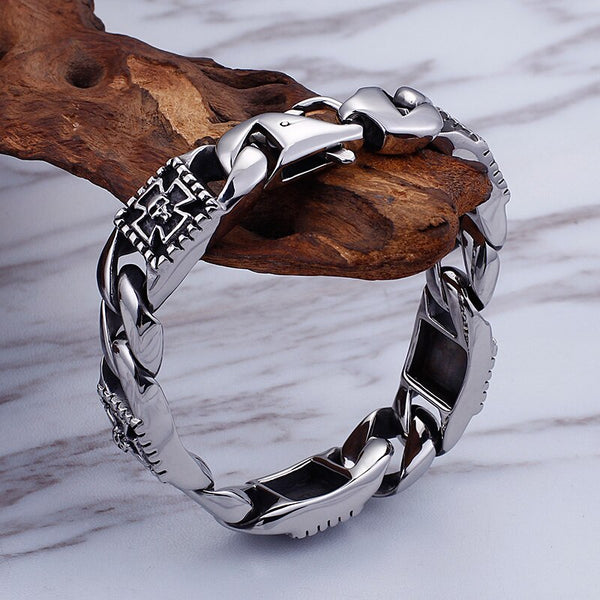 Pulsera de esqueleto de calavera punk rock para hombre, de acero inoxidable 316L macizo.