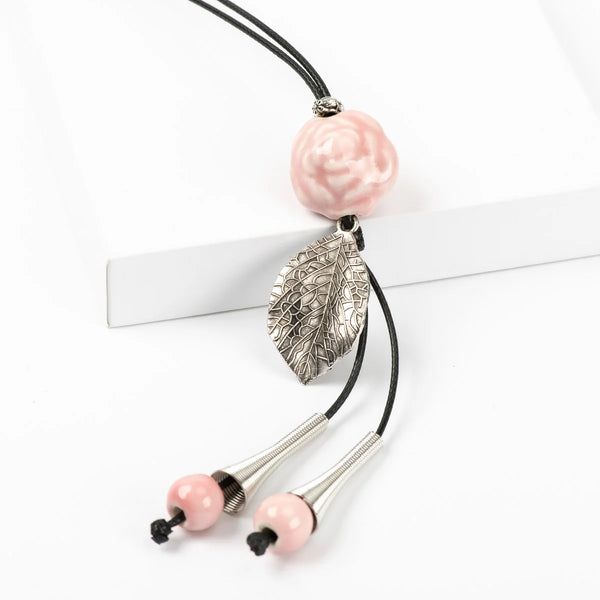 Ceramic Rose Flower pendant Necklaces