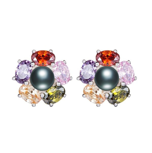 Natural Feshwater Pearl Earrings,Women Colorful Flower Earrings