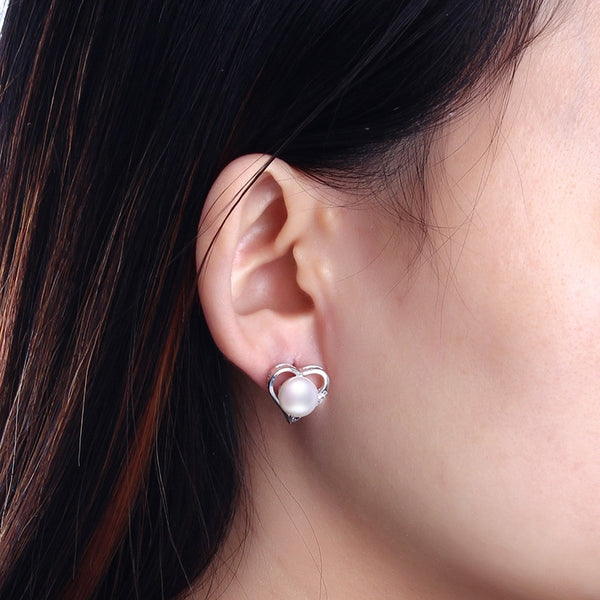 New Love Heart white freshwater pearl romantic earrings for girl
