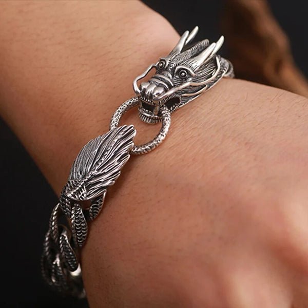 Pulsera de cadena de dragón para hombre, hecha en plata de ley 925.