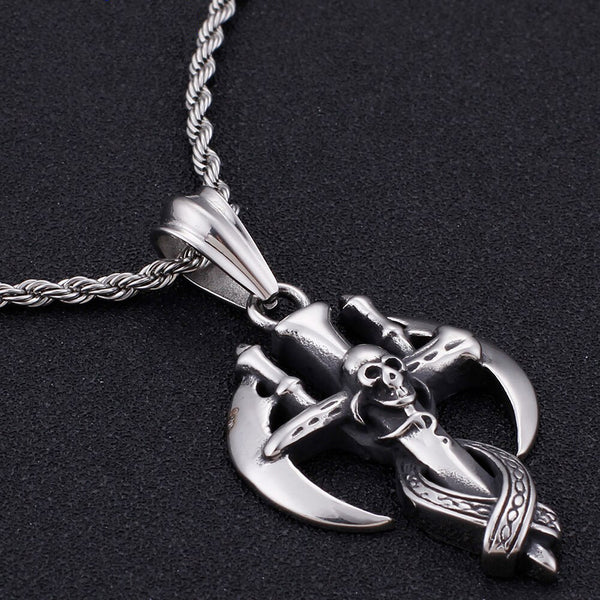 Collar gótico de acero inoxidable para hombre con colgante de calavera de hoz.