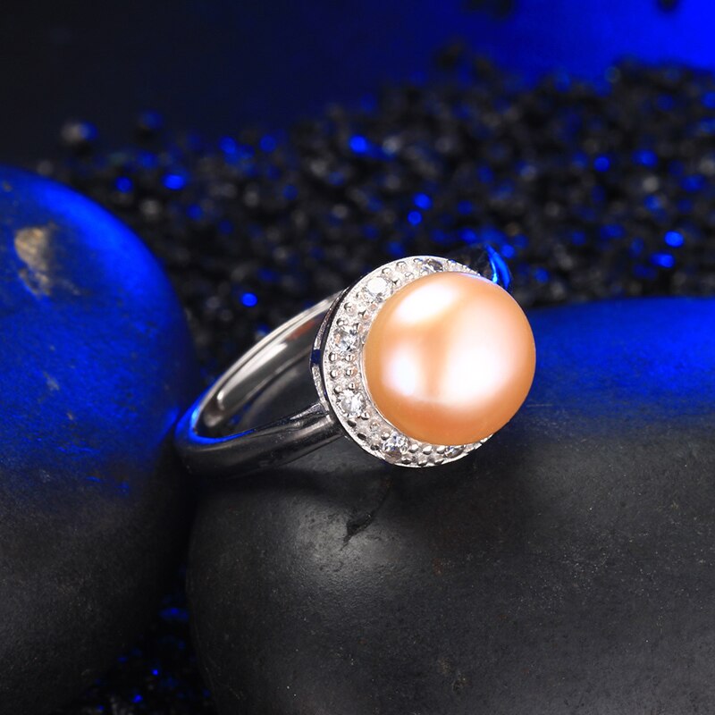 Natural Black Pearl Ring,Zircon Silver Ring, 925 Sterling Silver Women Ring