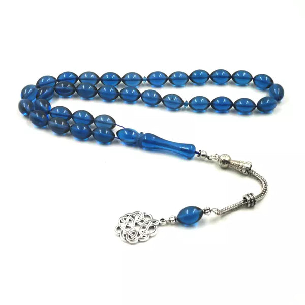 Tasbih azul con 33 cuentas de resina y borla de metal. Pulsera islámica de color azul especial. Rosario musulmán para hombre.
