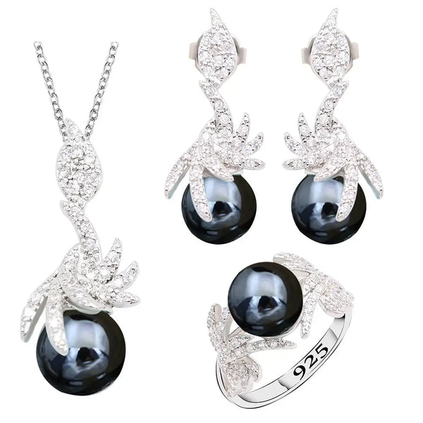 Black Pearl Silver Color Jewelry Sets for Women