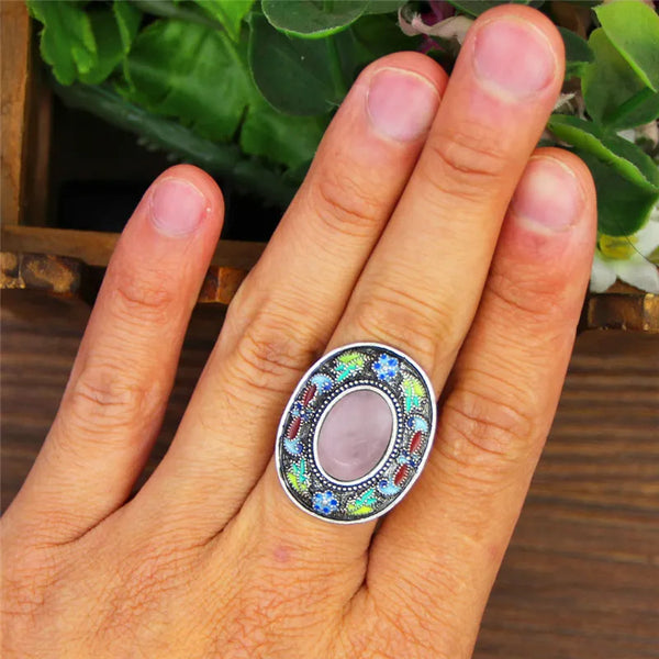Anillos vintage de cuarzo y lapislázuli ovalados para mujer