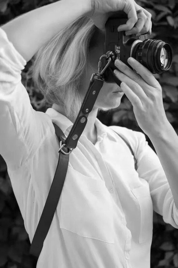 Travel camera strap Photographer women suspender leather Rivet retro brace vintage men