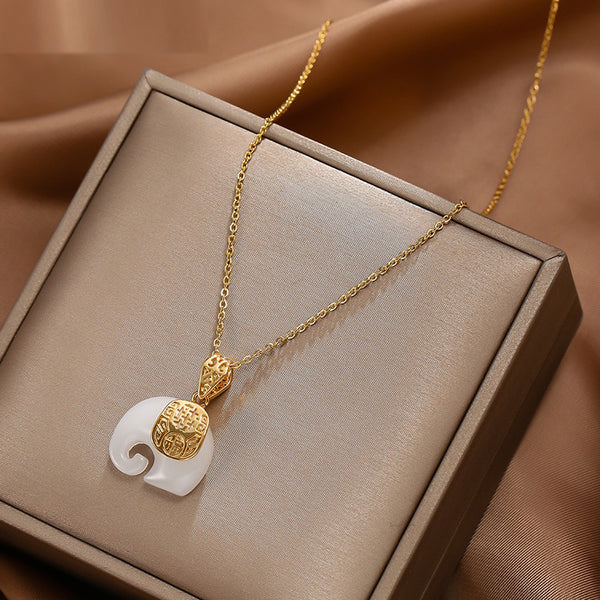 316L Stainless Steel Jade Elephant High Quality Pendant Necklace Woman
