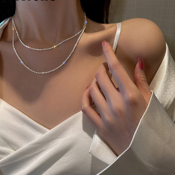 316L Stainless Steel Sparkling Necklace Gold Silver Color Clavicle Chain