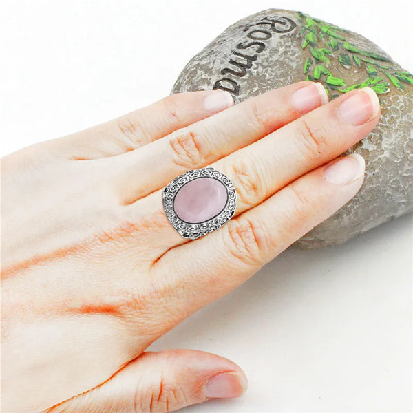 Anillos vintage de cuarzo rosa, jade y amatista para mujer