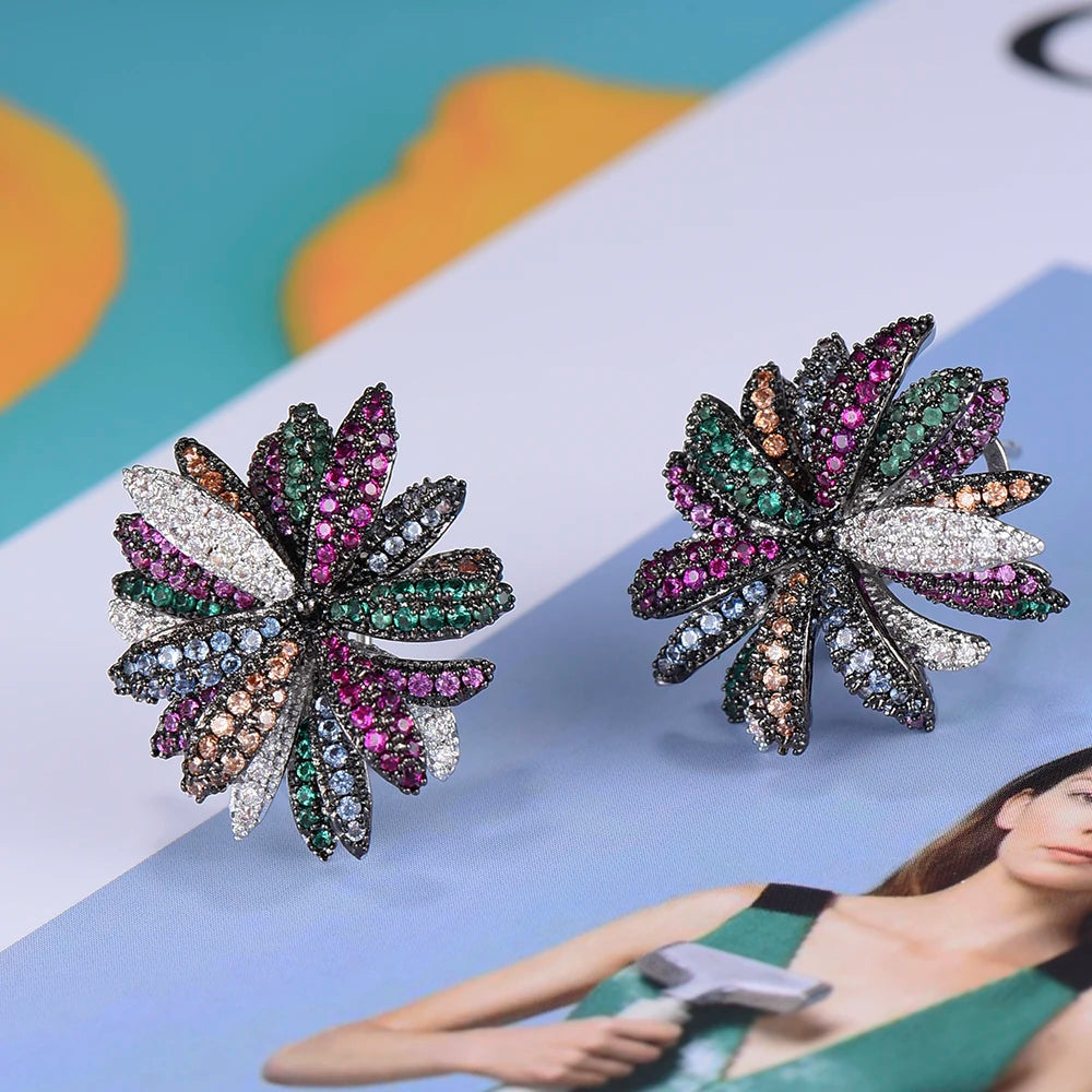 Trendy Multicolor Firework Flower Stud Earrings For Women