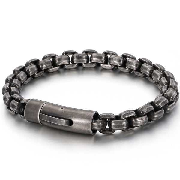 Vintage Black Stainless Steel Man Bracelet Male 8MM Wide Chain Link Men's Wrist Bracelets Best Friends Gifts For Him Husband