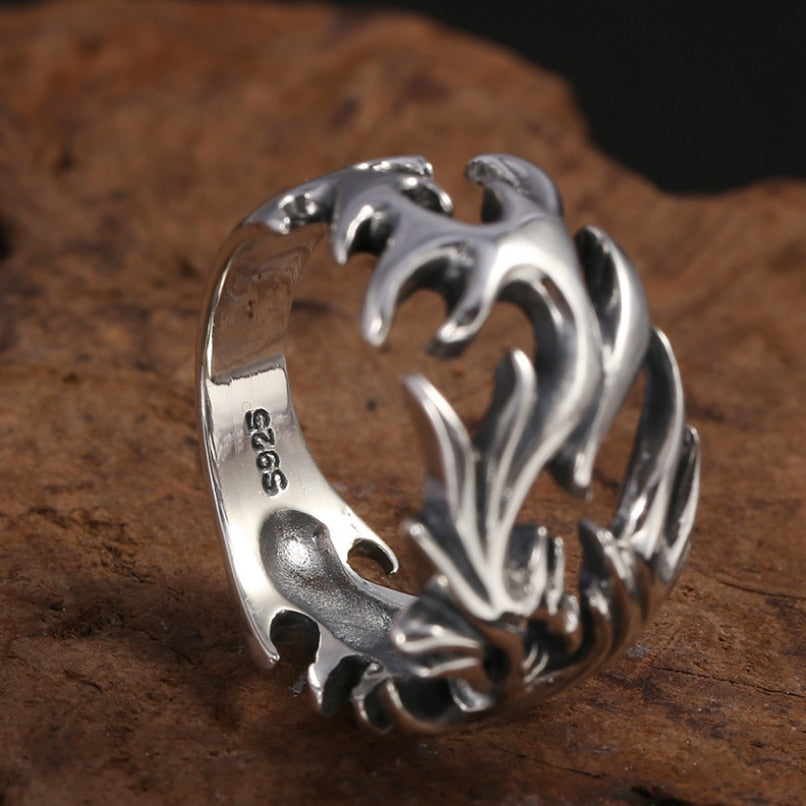 Real Silver Personalized Hollow Dragon Open Ring Men Women