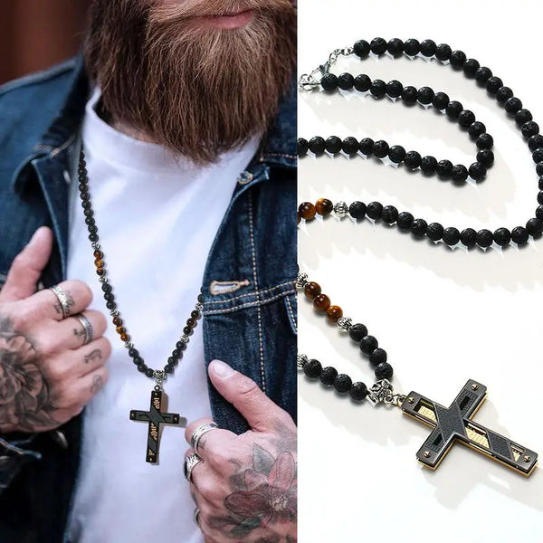 Men's Stainless Steel Bible Our Father Cross Pendant