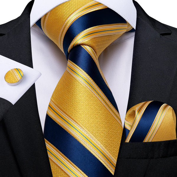 Conjunto de 3 corbatas formales clásicas a rayas para hombre, de poliéster y seda, con pañuelo de bolsillo y gemelos, en caja de regalo.