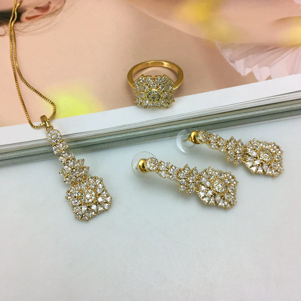Conjuntos de colgantes de joyería de circonita cúbica de lujo de diseño clásico para mujer