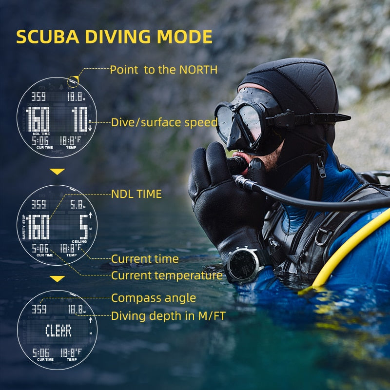 Men's Professional Diving Computer Watch Scuba Diving NDL (No Deco Tim