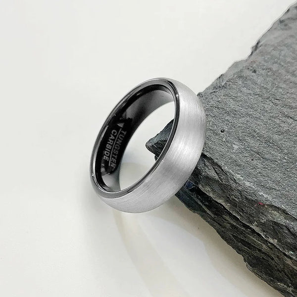 Tungsten Men Ring Plain Gray 6mm Brushed Dome Wedding Band Rings
