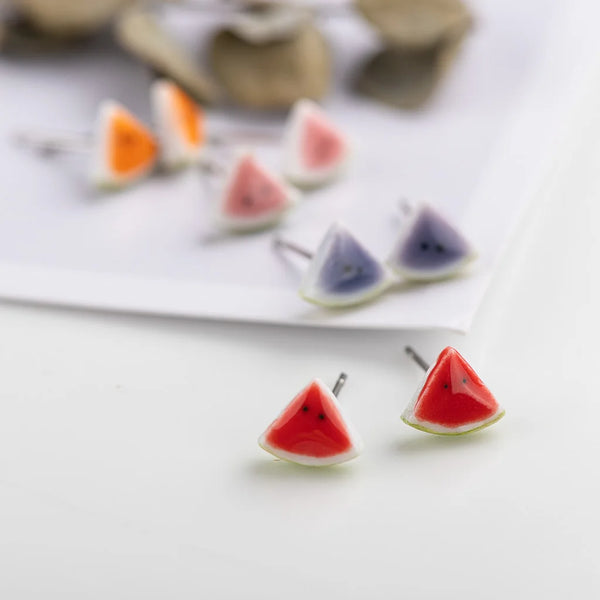 Quarter watermelon cute cartoon fruit Ceramic Earrings