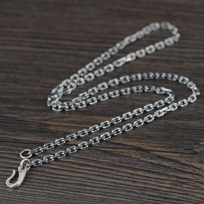 Pure Silver 3mm Thick Retro Hook Lock O Link Chain Necklace