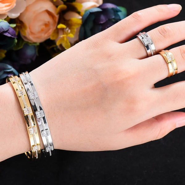 High Quality Luxury Trendy Retro Mix Match Bangle Ring for Women Bridal Jewelry Sets