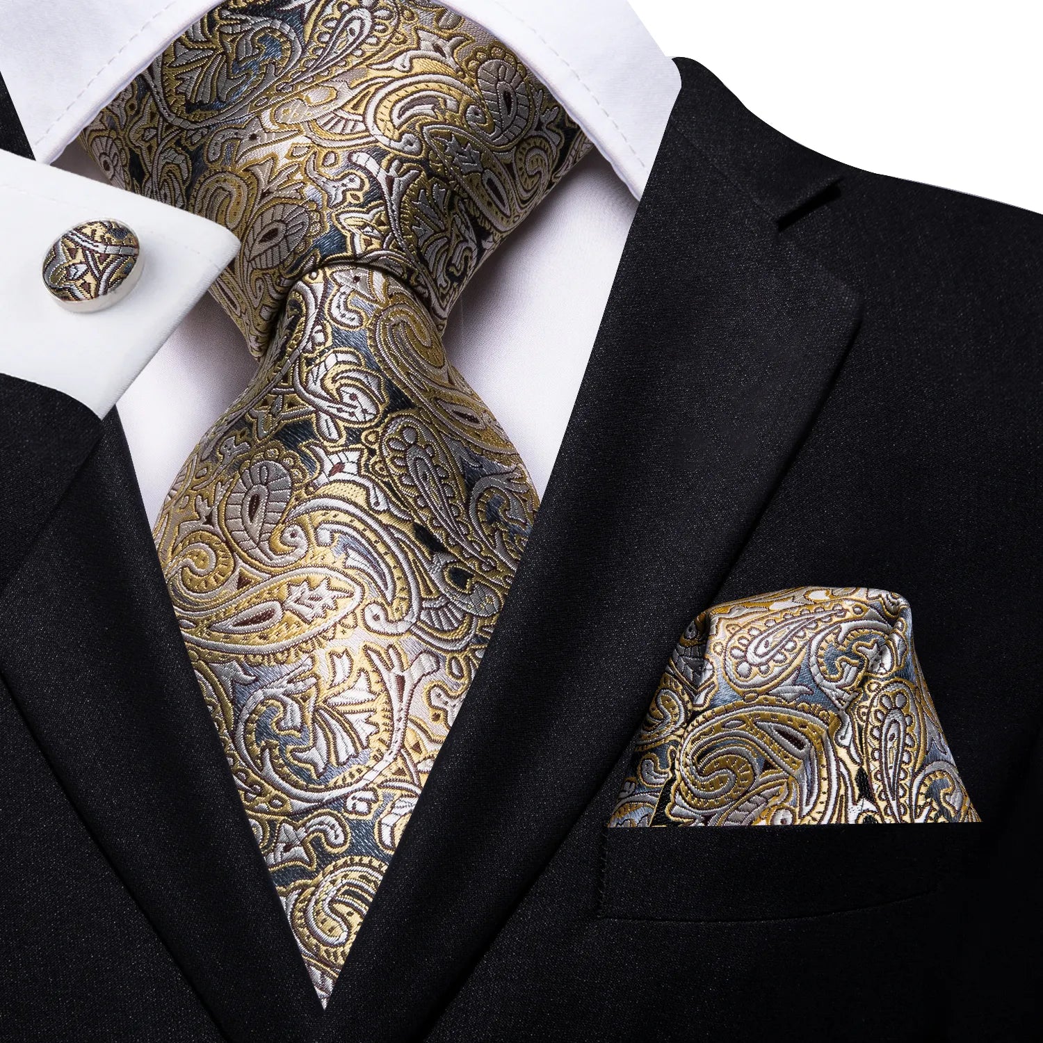 Hi-Tie Yellow Brown Paisley Tie For Men Silk Men's Tie Clip Gift
