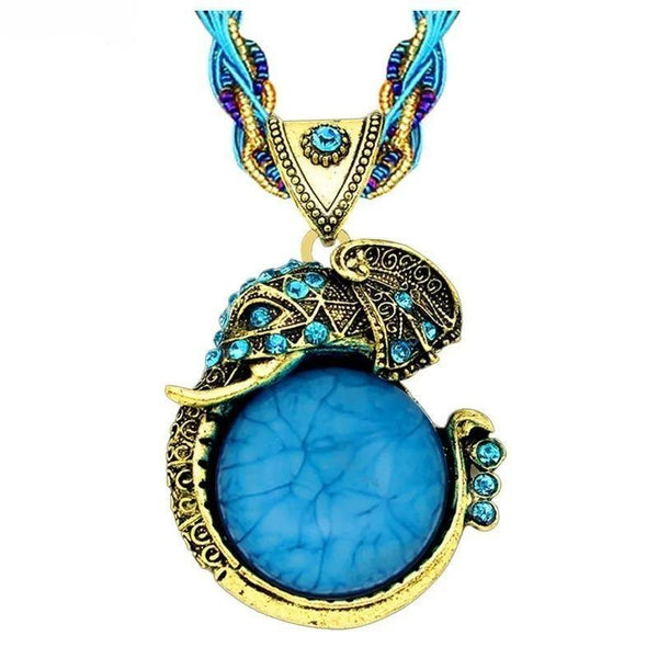 Handmade Chain Crystal Resin Elephant Pendant Necklace For Women