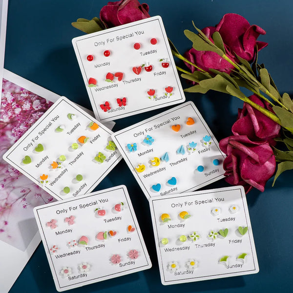 7Pairs Fashion Flower Ceramic Gift Earrings Earring