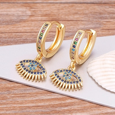 Pendientes de aro con diseño de ojo turco malvado en color dorado, gran oferta.