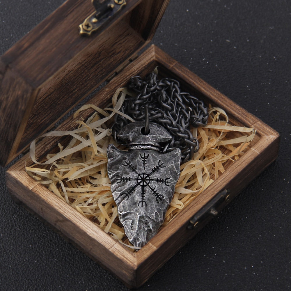 "Helm of Awe" and "Viking Vegvisir" Iron Color Viking spear Pendant Necklace