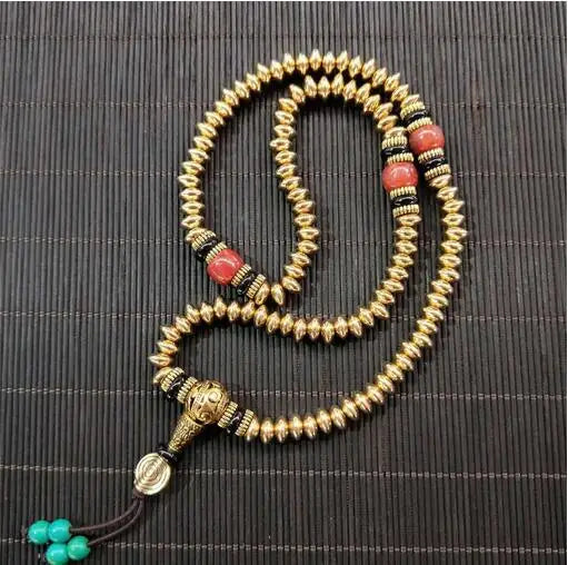 retro nepal copper 108 pure brass Tibetan Bracelet 7mm buddha beads prayer rosary