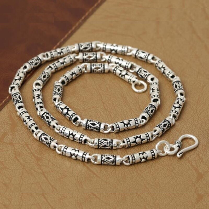 Unibabe Pure Silver 4mm Thick Cylinder Chain S925 Sterling Silver Classic Vintage Geometric Patterns
