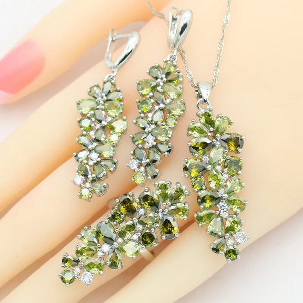 Green Peridot 925 Stamp Jewelry Sets for Women
