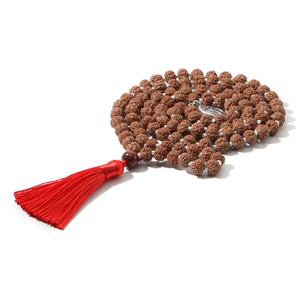 Collar de meditación con 108 cuentas de mala anudadas de rudraksha natural