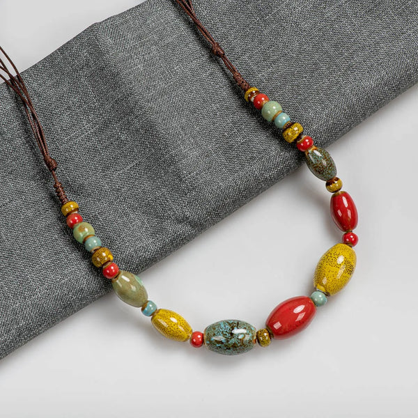 Colorful Retro Irregular Shape Adjustable Ceramic Gift Neckalce
