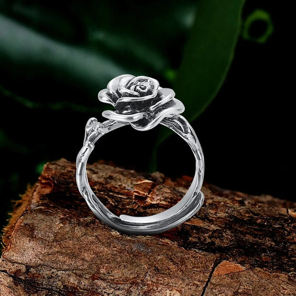 Elegante anillo de plata de ley 925 con forma de rosa y flor para mujer, joyería ajustable, anillo para el dedo.