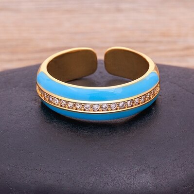 Anillo de circonita con apertura ajustable y esmalte de 9 colores para mujer.