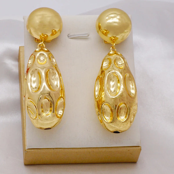 Gold Color Earrings For Women Luxury Long Copper Ball Drop Dangle Earrings