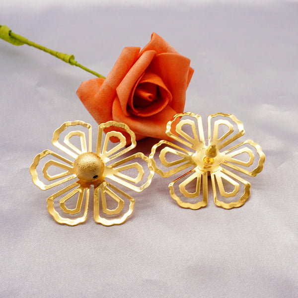 Gold Color Flower Drop Earrings For Women Trendy Flower Geometries Earring