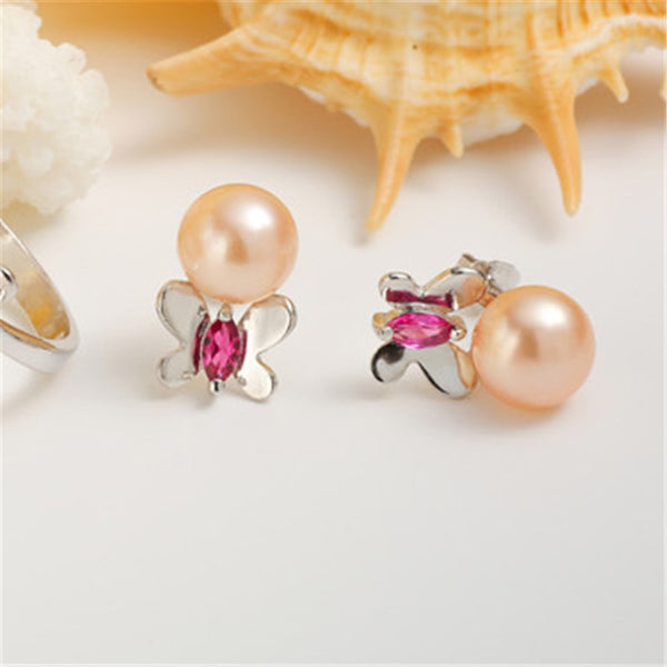 Color Butterfly Stud Natural Pearl Earrings 925 Sterling Silver Earrings For Women