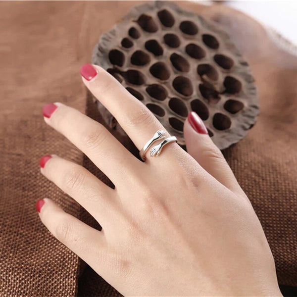 Anillos ajustables para abrazar la mano, joyería de plata de ley 925, anillo abierto con personalidad