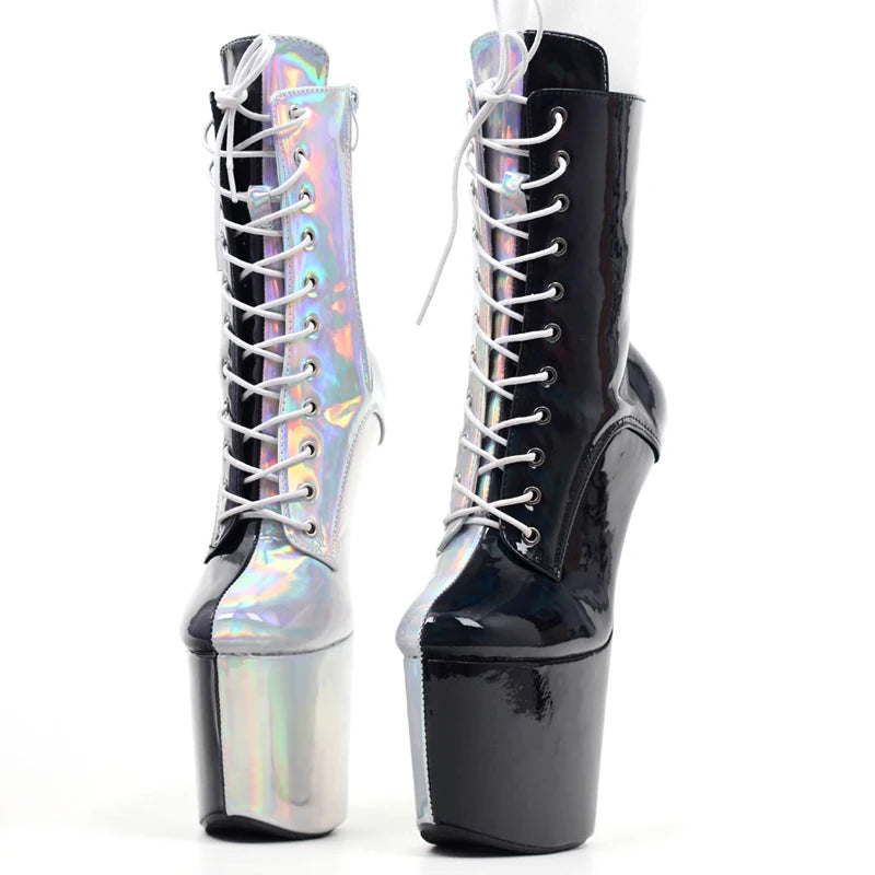 Lace Up Ankle Boots Sexy Exotic Pole Dance Stripper young  trend fashion  color matching shoes