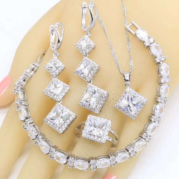 Geometric White Zircon Dubai Jewelry Sets For Women