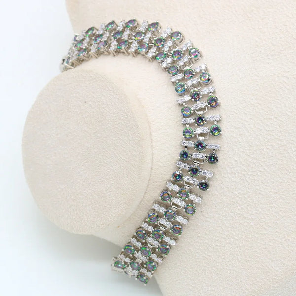 Luxury Rainbow Stones Silver Color Bracelet for Women Gift