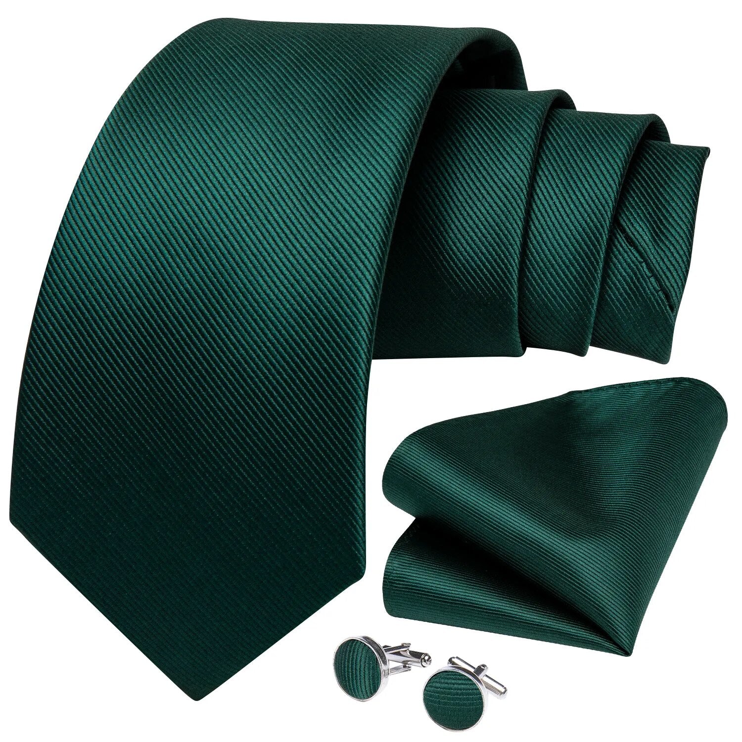 Green Solid Men's Ties Brooch Handkerchief Cufflinks Wedding Party Ties For Men