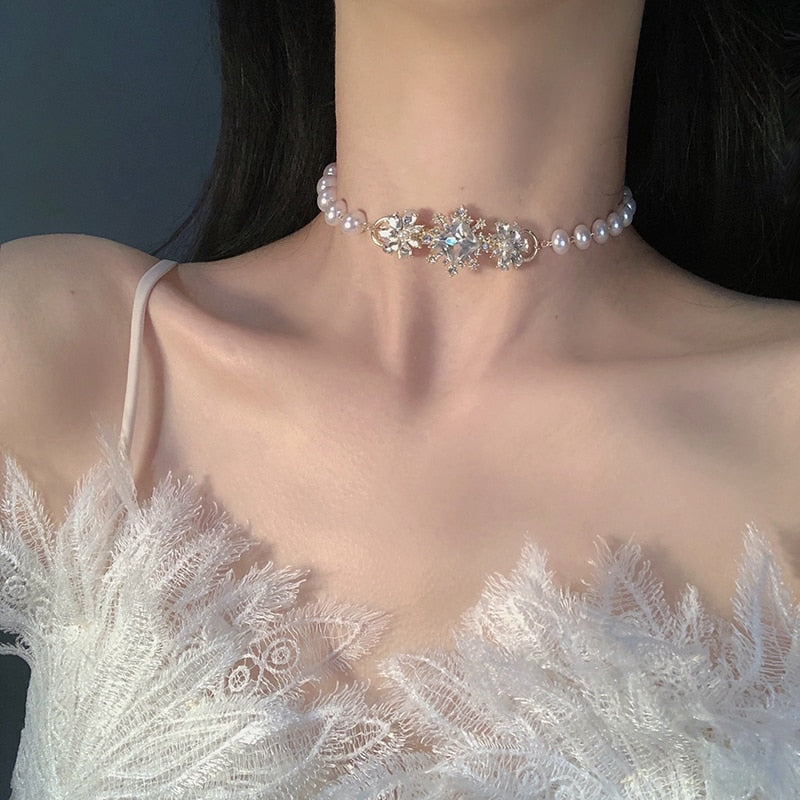 Korean Elegant Luxury Pearl Beads Choker Necklace For Women