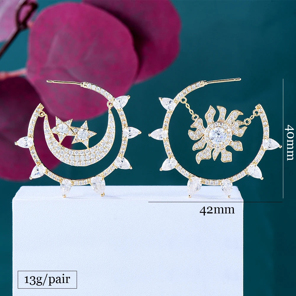 Luxury Moon Stars Earrings Trendy Cubic Zircon Shiny Charm Earrings for women