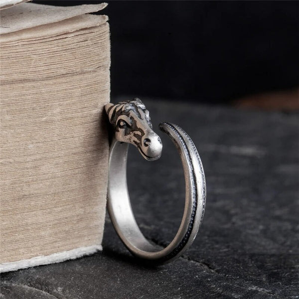 Anillo vintage de plata de ley 925 con forma de caballo del zodiaco, estilo punk y motero para hombre.
