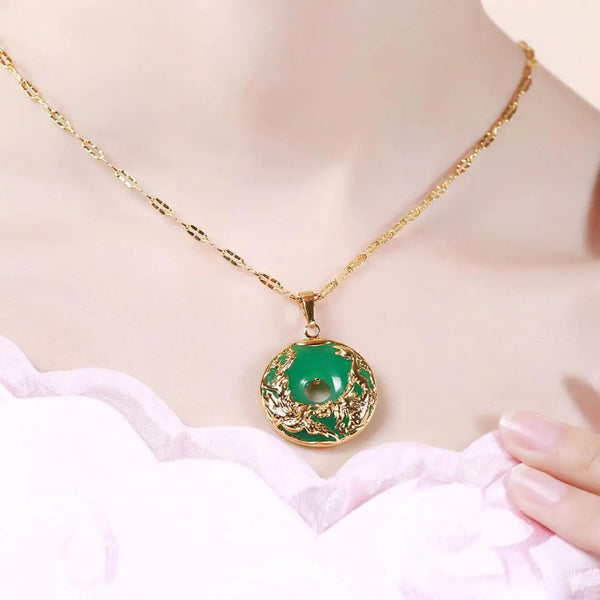 Dragon Phoenix Green Jade Necklaces For Women Men