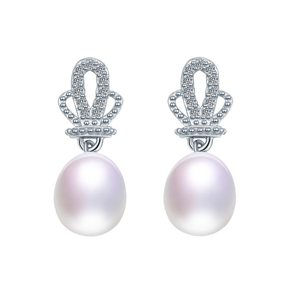 Queen 8-9mm Drop Natural Pearl Earrings, 925 Sterling Silver Earrings for Women